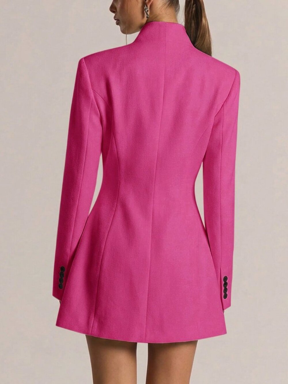 Pink Elegant Women's Blazer Dress with Cinched Waist - Picture 2 of 6